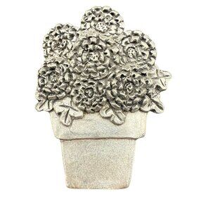 Sheridan Fine Pewter Floral Pot‎ Brooch Pin Vintage Jewelry Flower Design Retro